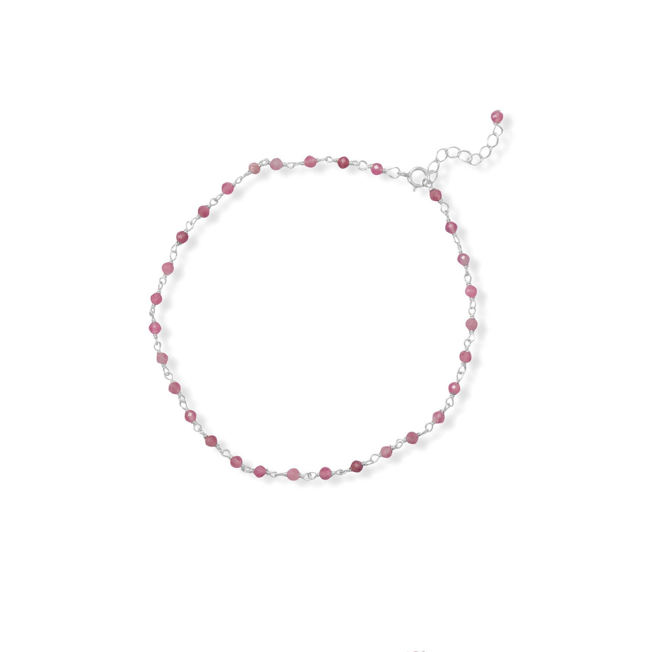 Pop of Pink! 9.5"+1" Tourmaline Bead Anklet