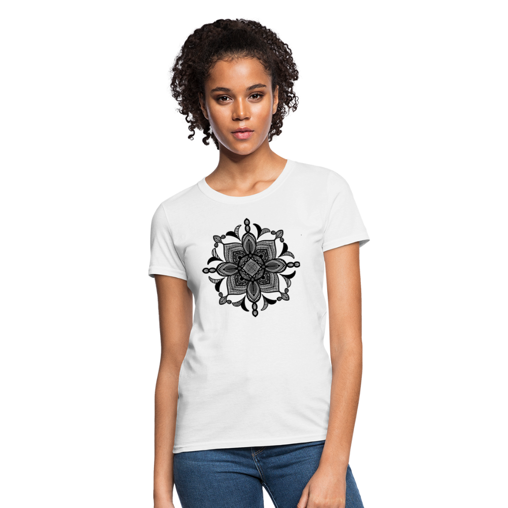 Women's T-Shirt with Handcrafted "MANDALA ARTS" - white
