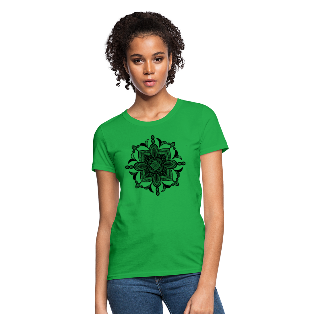 Women's T-Shirt with Handcrafted "MANDALA ARTS" - bright green