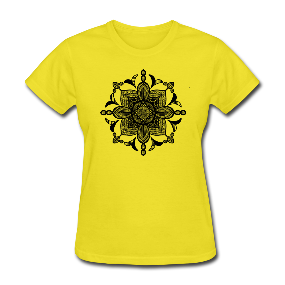 Women's T-Shirt with Handcrafted "MANDALA ARTS" - yellow