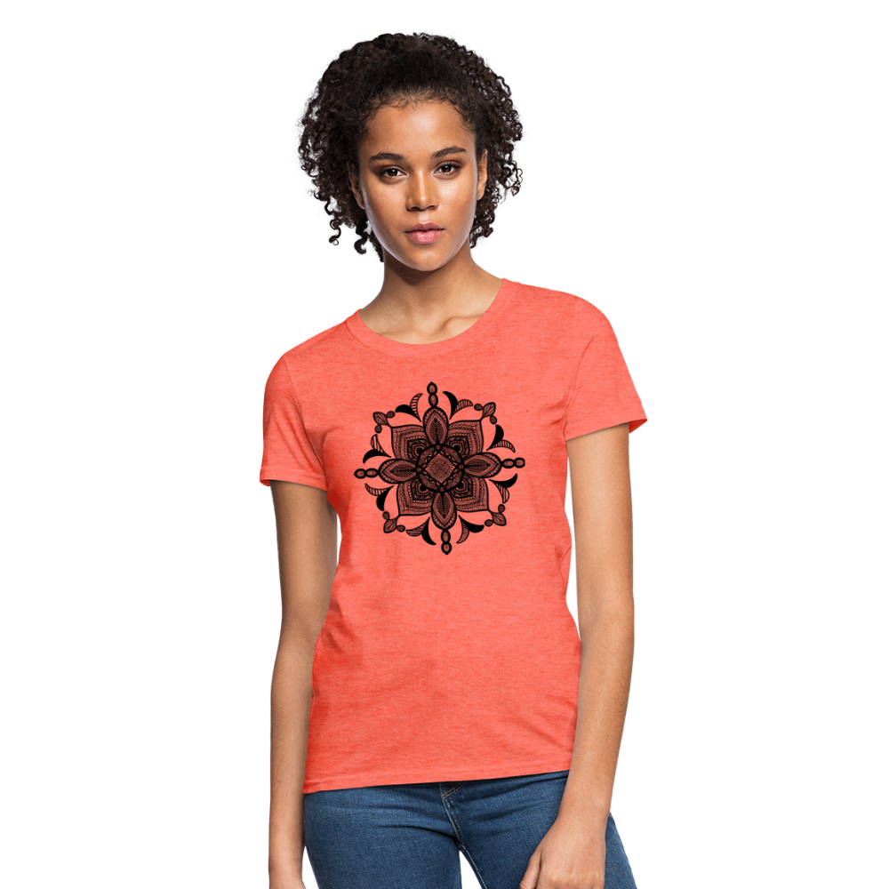 Women's T-Shirt with Handcrafted "MANDALA ARTS" - heather coral