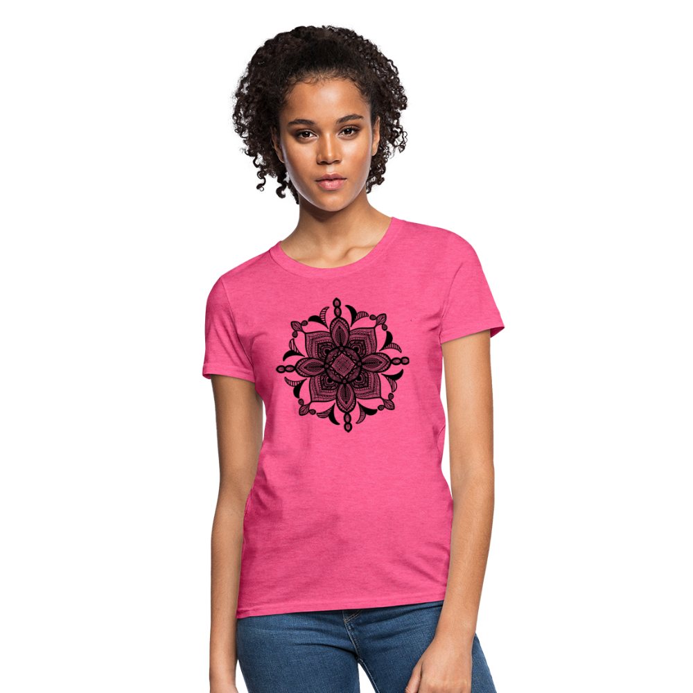 Women's T-Shirt with Handcrafted "MANDALA ARTS" - heather pink
