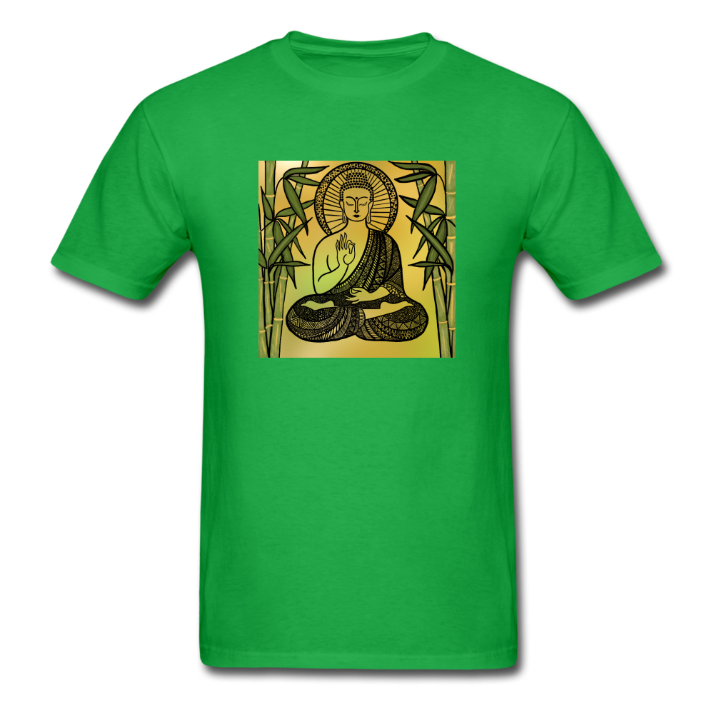 Classic T-Shirt with  HANDCRAFTED "BUDDHA MANDALA ARTS" - bright green