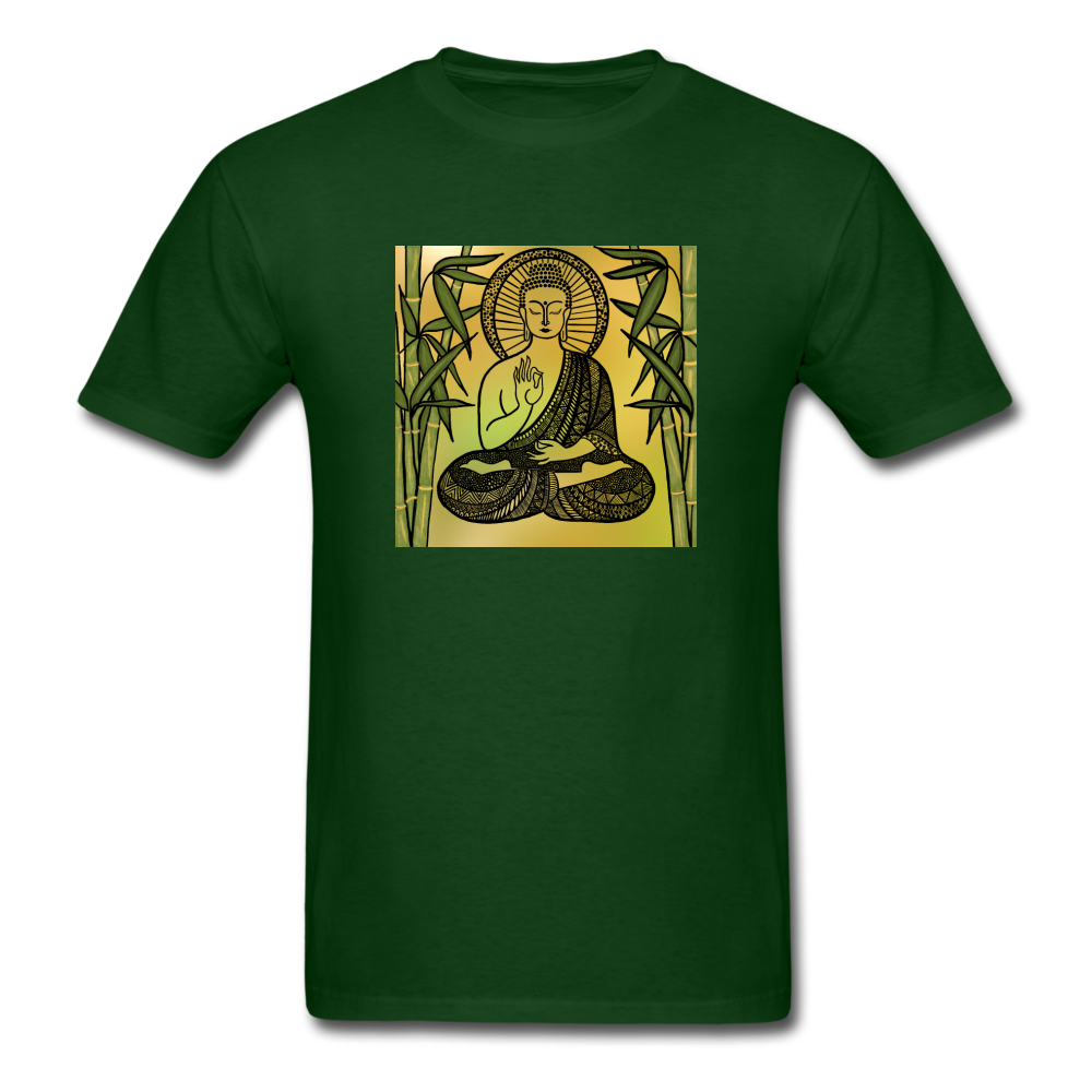 Classic T-Shirt with  HANDCRAFTED "BUDDHA MANDALA ARTS" - forest green