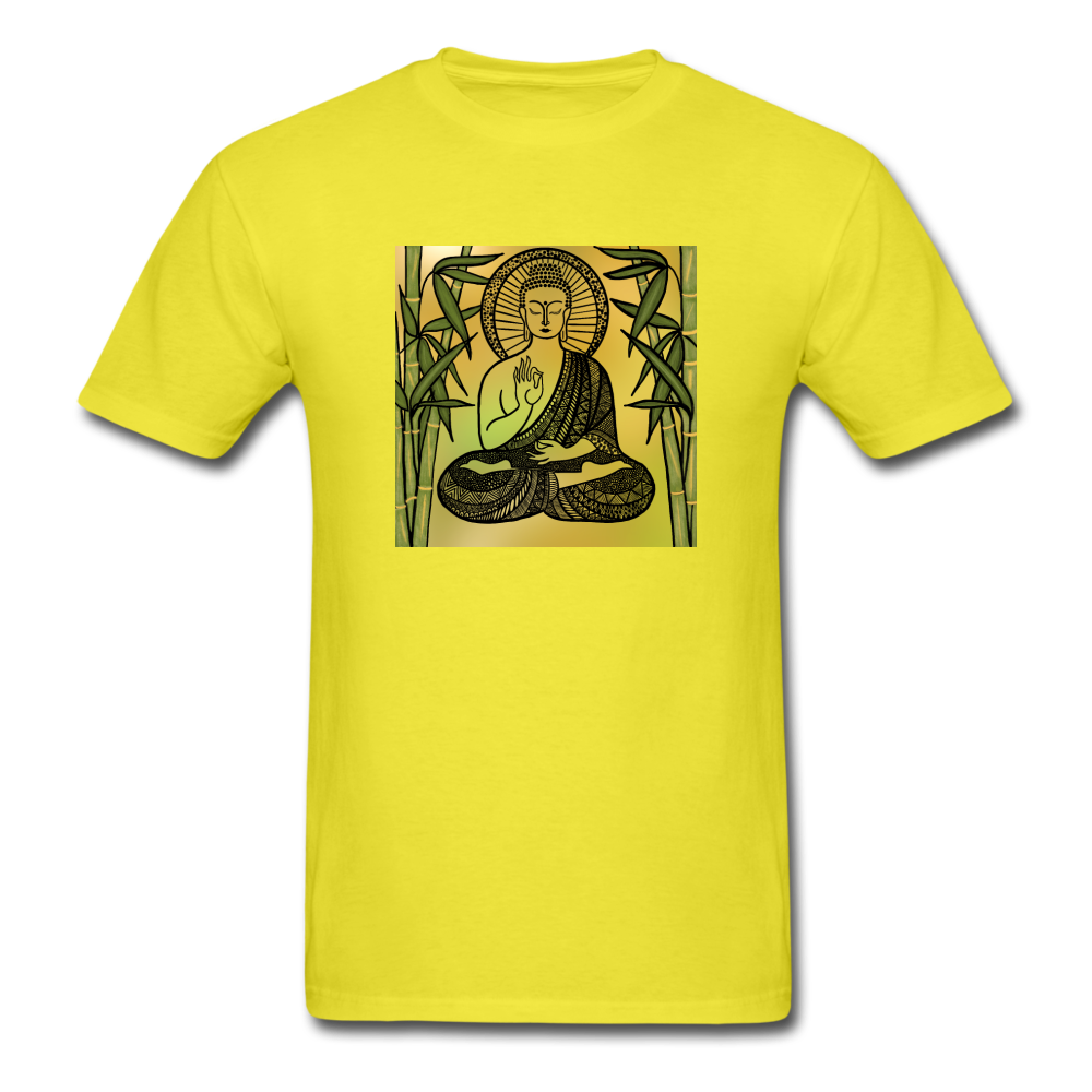 Classic T-Shirt with  HANDCRAFTED "BUDDHA MANDALA ARTS" - yellow